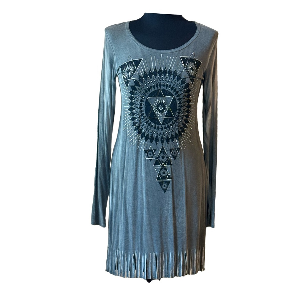 Gray Geometric Long Sleeve Dress